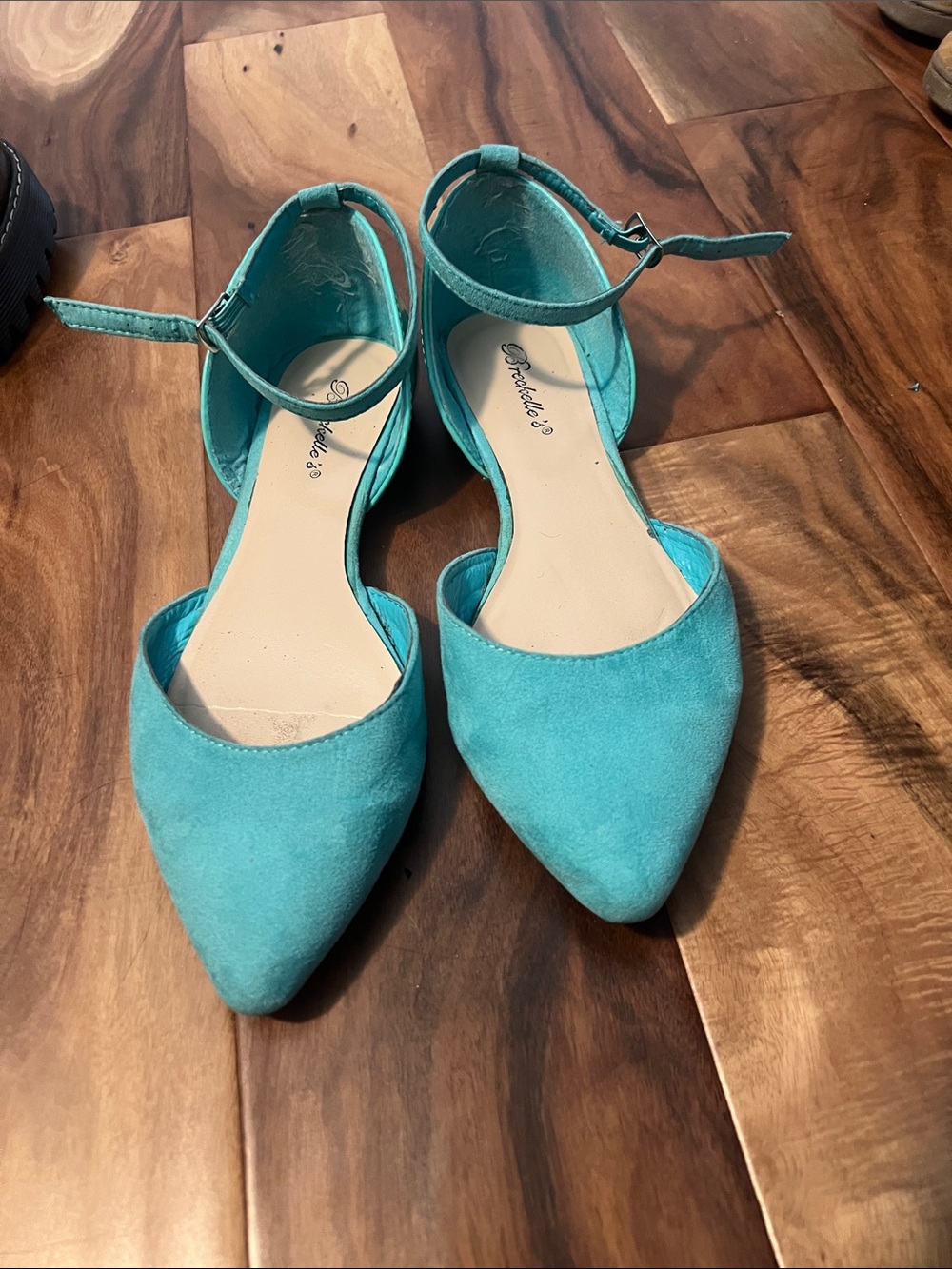 Breckelles Turquoise Pointed Ankle-Strap Flats